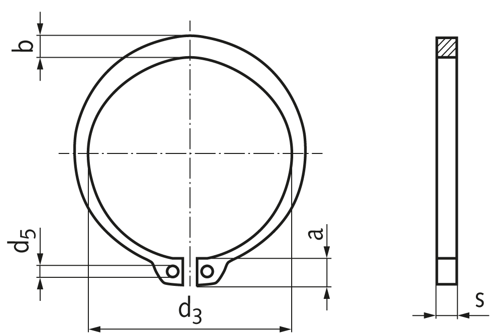 Esquema técnico anillos Seeger DIN 471 Normacol